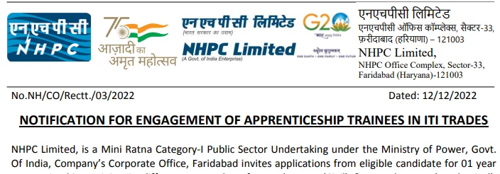 NHPC Limited Apprentice Recruitment