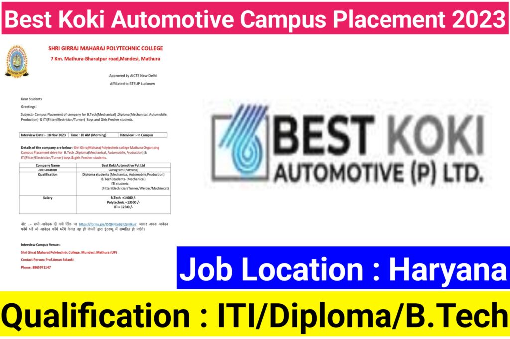 Best Koki Automotive Pvt Ltd Campus Placement